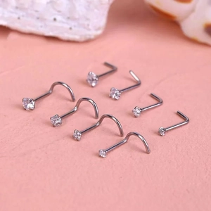 Minimalistische Nasenstecker aus Edelstahl mit Zirkonia L-Form Gebogen Gerade Piercing Körperschmuck für Damen Herren