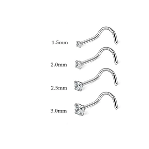Set mit vier silbernen Nasensteckern aus Edelstahl mit 1,5 mm bis 3,0 mm Zirkonia