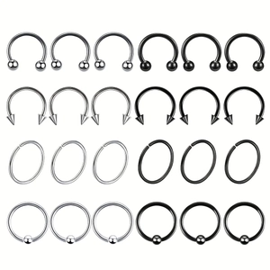 Ensemble d'Anneaux de Nez en Acier Inoxydable Fer à Cheval Barbell Circulaire CBR Anneau Sans Couture Noir Argent Bijoux de Piercing pour Hommes Femmes