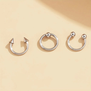 Set de 3 anneaux de septum en acier inoxydable incluant fer à cheval et anneau à bille