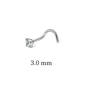 Detail eines 3,0 mm silbernen Nasensteckers aus Edelstahl mit rundem Zirkonia-Stein