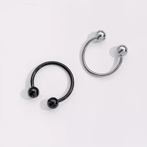 Ensemble de piercings nez fer à cheval en acier inoxydable noir et argent avec billes