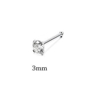 Detail eines 3mm Edelstahl-Nasensteckers mit klarem Zirkon in einer 4-Krallen-Fassung