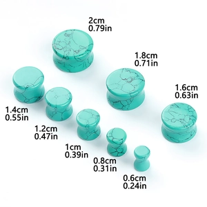 Double flare turquoise stone ear plugs set showing 8 sizes from 6mm up to 20mm