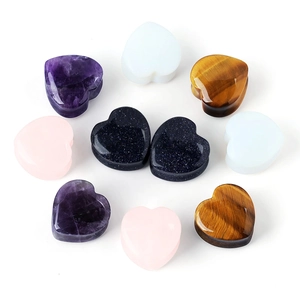 Natural Stone Heart Shaped Ear Plugs For Body Piercing Amethyst Rose Quartz Tiger Eye Blue Sandstone Opalite Expansion Jewelry