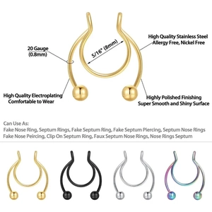 Set de 5 aros para nariz de acero inoxidable 0,8mm x 8mm con acabado pulido espejo