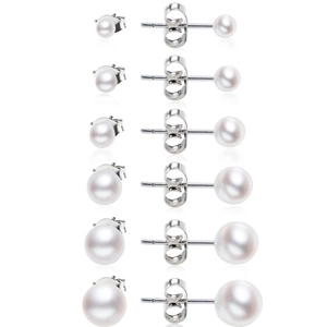 Hypoallergenes Künstliche Perlenohrstecker Set Mit 316L Chirurgenstahl Ohrstecker-Stift Minimalistisch Rund Weiß Silber Damen Schmuck