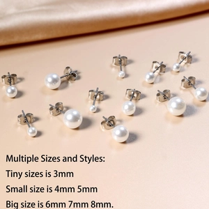 Klassisches Edelstahl Perlenohrstecker Set mit Größen von 3mm bis 8mm für Damen