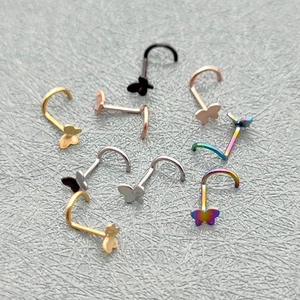 Stainless Steel Butterfly Nose Stud L Shape Bend Piercing Jewelry Minimalist Nostril Pin For Women Men Fashion Body Decor