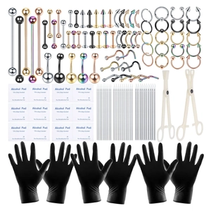 Kit de piercing corporel 120 pièces en acier inoxydable avec bijoux variés et outils stériles