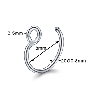 Nasenring aus silbernem Edelstahl mit 8mm Innendurchmesser und einer Stärke von 20G/0,8mm