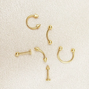 Set di 12 piercing in acciaio inossidabile dorato con ferri di cavallo e barre
