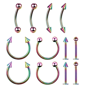 Set gioielli corpo arcobaleno in acciaio con anelli a ferro di cavallo e piercing curvi
