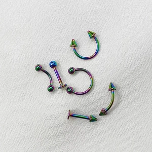 Set di piercing in acciaio inossidabile arcobaleno con ferri di cavallo e borchie