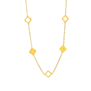 Elegante conjunto de collar de trébol en titanio dorado con dijes de hojas caladas