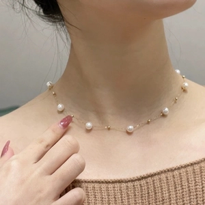 Elegant Stainless Steel Artificial Pearl Necklace Gold Plated Gypsophila Choker For Women Minimalist Dainty Jewelry Neck Accessory