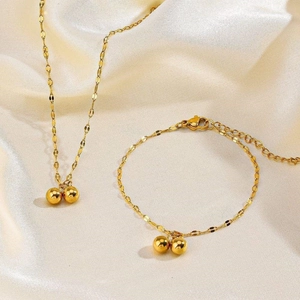 Gold Plated Stainless Steel Double Round Bead Bracelet Anklet Minimalist Fashion Jewelry For Women Elegant Simple Style