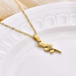 Elegante vintage gouden roos hanger ketting van hoogwaardig roestvrij staal voor damesmode