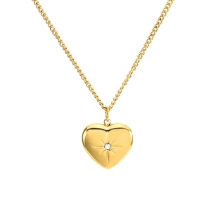 18K vergoldete Edelstahl-Herz-Halskette mit Stern-Diamant-Anhänger für Damen