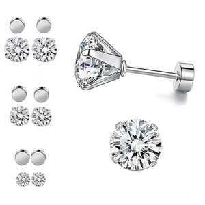 Lot de trois paires de boucles d'oreilles magnétiques en zircon argenté pour hommes et femmes