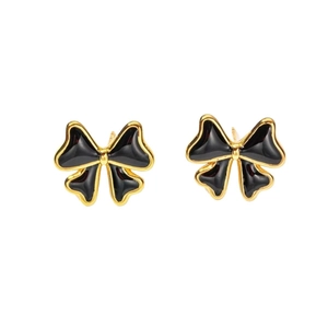 Orecchini a fiocco dorati con smalto nero in acciaio inossidabile dal design chic