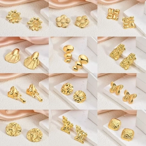 Set of 12 assorted 18K gold plated stainless steel irregular geometric stud earrings