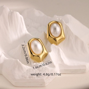 French luxury irregular gold-plated pearl stud earrings with vintage geometric design