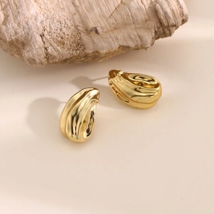 Irregular 18k gold plated stainless steel wave stud earrings with organic flowing texture
