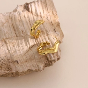 French style 18k gold plated irregular wave texture earrings in stainless steel