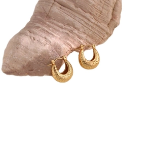 French style 18k gold plated hammered stainless steel U-shaped chunky hoop earrings