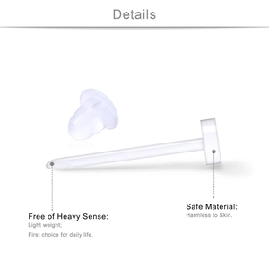 Detailed view of lightweight clear acrylic earrings with hypoallergenic plastic posts