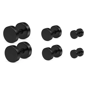 Set di 3 paia di orecchini a perno a manubrio in acciaio inossidabile nero misure S M e L