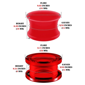 Red silicone ear gauges set featuring solid saddle plugs and hollow flesh tunnels design