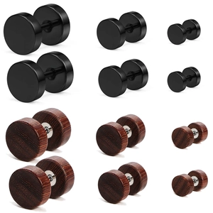 Orecchini a Bottone in Legno e Acciaio Inossidabile 316L Per Uomo Donna Bilanciere Tondo Nero Legno Rosso Gioielli