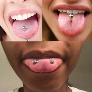 Lot de 14 piercings de langue en acier inoxydable avec boules en cristal variées