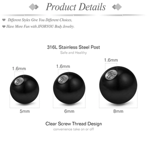 Detail view of 316L stainless steel replacement balls for body piercing in 5mm 6mm and 8mm