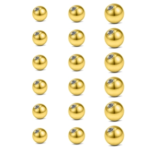 Detailed set of 18 gold stainless steel replacement balls with internal screw threads