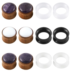 Wood Ear Plugs Tunnels Set Inlaid Stone Silicone Body Piercing Jewelry For Men Women Unisex Gauges Multi Style Expanders