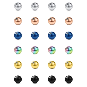 24-piece stainless steel piercing replacement beads in 6 colors with internal threading