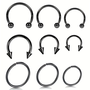 Set de 9 piercings de nariz negros de acero inoxidable en varios tamaños y estilos de aro