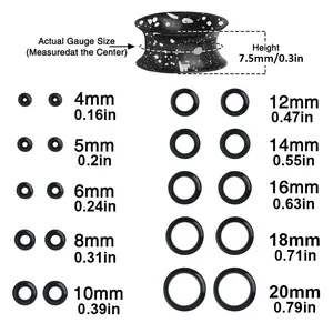 Größentabelle für Silikon-Ohr-Tunnel mit Spritzertintendesign von 4mm bis 20mm Durchmesser