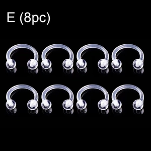 Set of 8 transparent acrylic horseshoe rings for nose, lip, and ear piercings