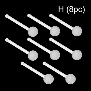 Close-up of 8pc set clear acrylic horseshoe retainers for nose and ear piercing studs