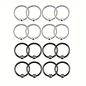 Aros de Nariz de Acero Inoxidable con Bola Cautiva Plata Negro Joyería de Piercing para Hombres Mujeres Oreja Labio Septum