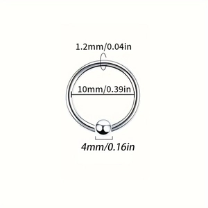 Anillo cautivo de acero inoxidable 1,2mm con diametro interno 10mm joyeria piercing