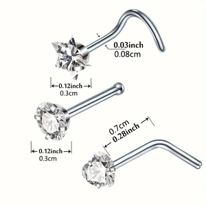 Edelstahl Zirkonia Nasenstecker Set Herz Stern Rund Form Piercing Schmuck Für Damen Herren Schlichte Mode Nasenringe