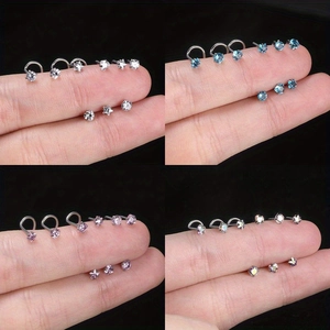 Nasenstecker-Set aus Edelstahl mit L-Form und geraden Stäben sowie bunten Zirkoniasteinen