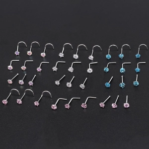 Nasenstecker-Set aus Edelstahl mit bunten Zirkoniasteinen in L-Form und Schraubendesigns