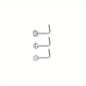 L-Form Nasenstecker-Set aus Edelstahl mit runden, herz- und sternförmigen Zirkonia