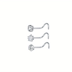 Dreiteiliges Nasenstecker-Set aus Edelstahl mit Zirkonia in Rund-, Stern- und Herzform